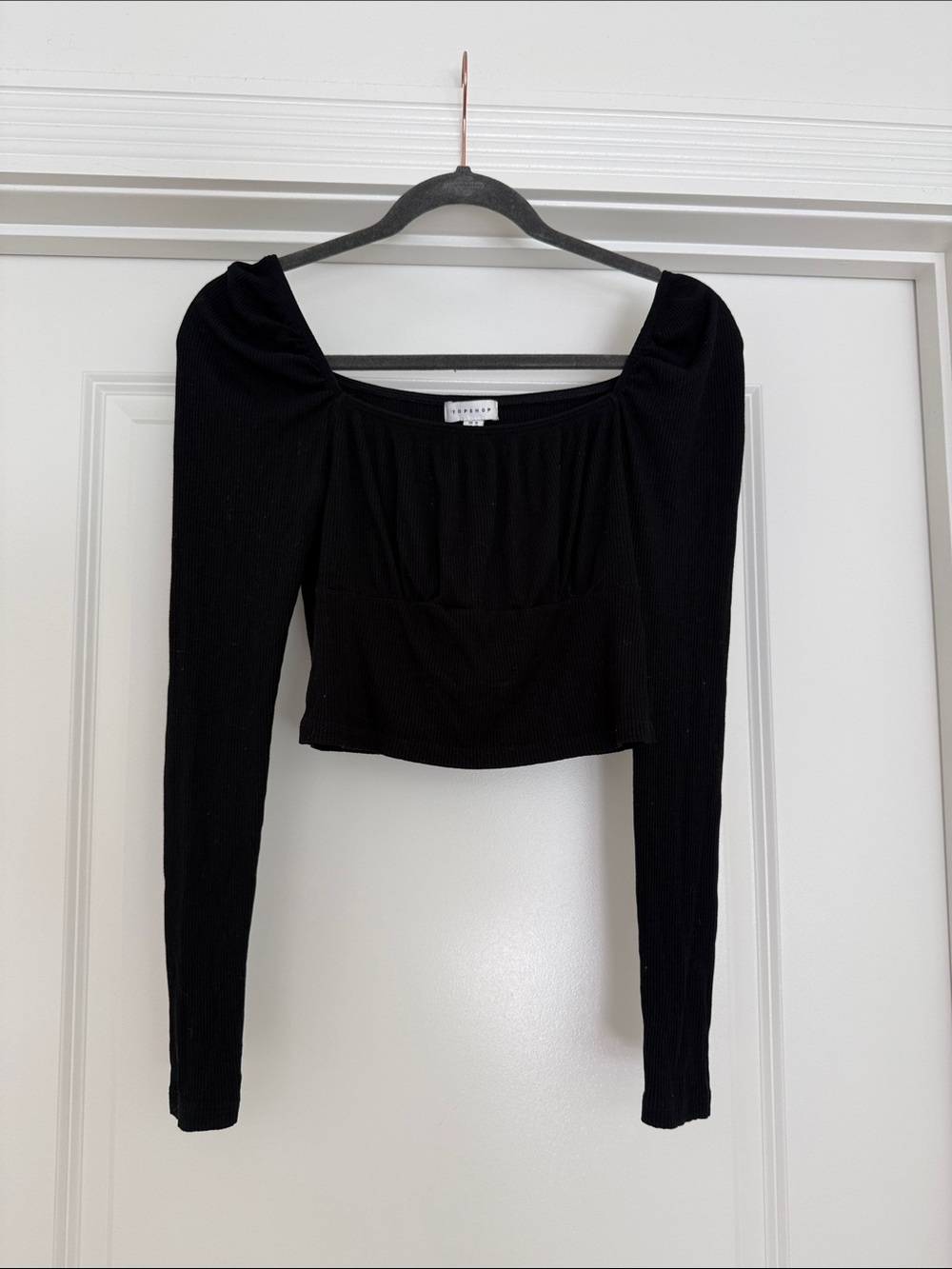 Topshop Black Long-Sleeve Square Neck Crop Top
